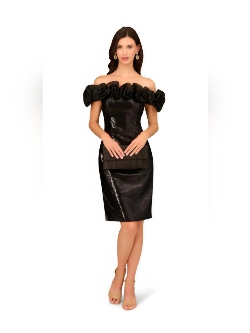 Aidan Mattox Black Sequin Off-Shoulder Mini Cocktail Dress Black NWOT 10